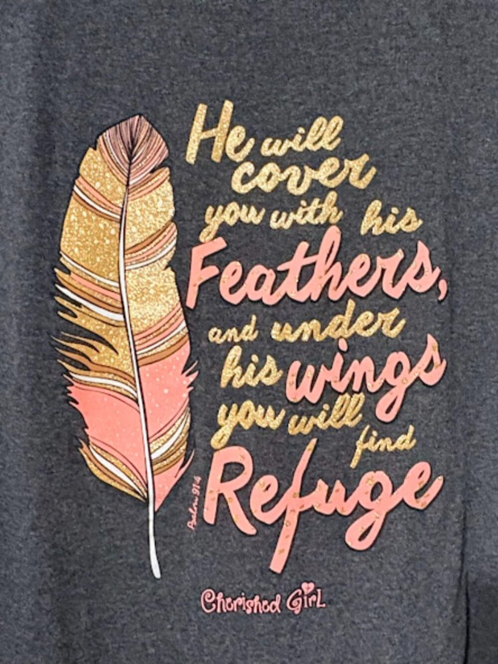 Cherished Girl "Refuge" Graphic Pocket Tee - Gray/Pink - Size L